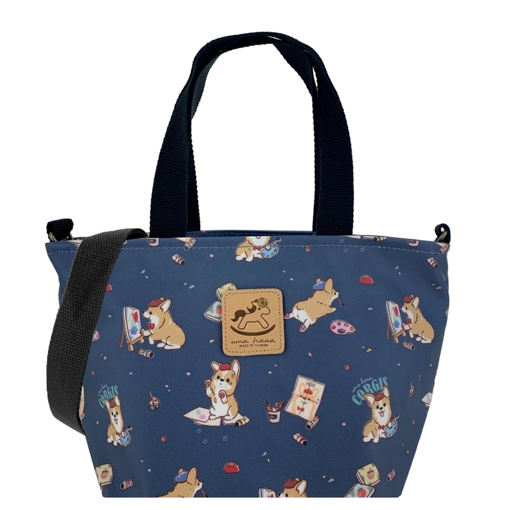 Waterproof Corgi Artist Crossbody Convertible Handbag Mini Travel Tote W/ Strap - Picture 1 of 7